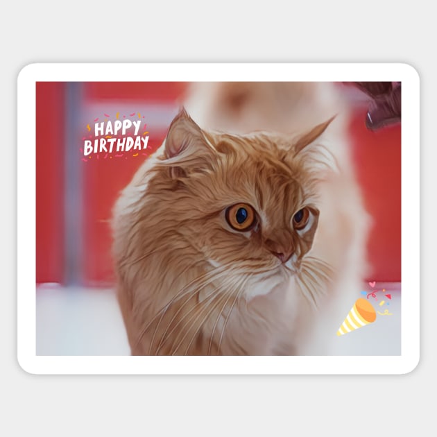Ginger Cat Happy Birthday Card Sticker by fantastic-designs